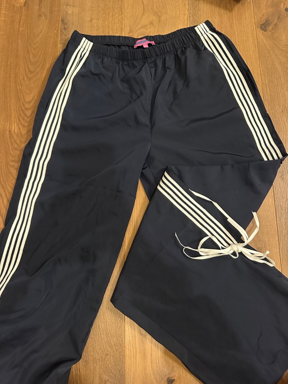 Edikted Navy Track Pants with White Stripe Detail